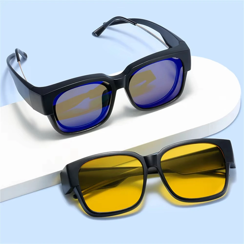 Fishing Sunglasses Polarized - แว่นกันแดดโพลาไรซ์แฟชั่นใหม่ สำหรับสวมทับแว่นสายตาสั้น พกพาสะดวก สำหรับชายหญิง สไตล์วินเทจ แว่นตาสำหรับตกปลาและขับรถ