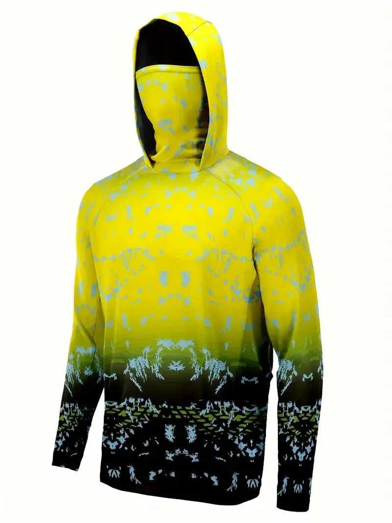 Fishing Shirt Uv Protection - เสื้อตกปลาแบบมีฮู้ดสำหรับผู้ชาย ชุดตกปลาสำหรับกิจกรรมกลางแจ้ง ฤดูร้อน พร้อมหน้ากาก ป้องกันแสงแดดและรังสียูวี เสื้อเจอร์ซีย์ประสิทธิภาพสูง