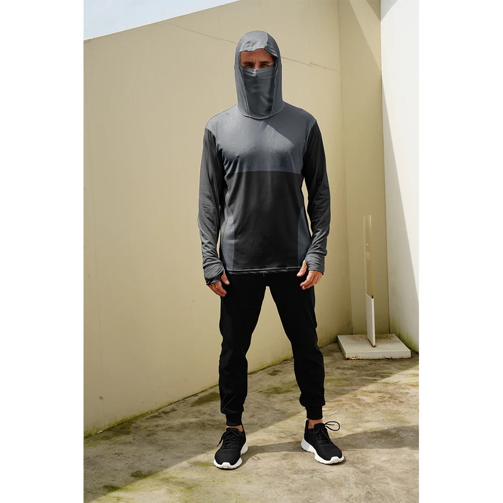 Fishing Mask Sun Protection - เสื้อตกปลาแขนยาวมีฮู้ดสำหรับชายและหญิง พร้อมหน้ากากในตัว ป้องกันแสงแดดกลางแจ้ง เสื้อลายกราฟิกสำหรับฤดูร้อน