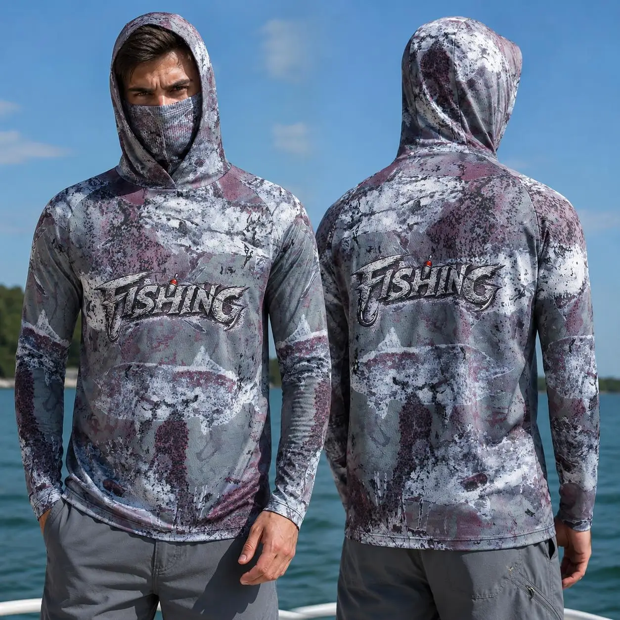 เสื้อตกปลาแบบมีฮู้ดสำหรับผู้ชา - Fishing Mask Sun Protection บทวิจารณ์และราคา